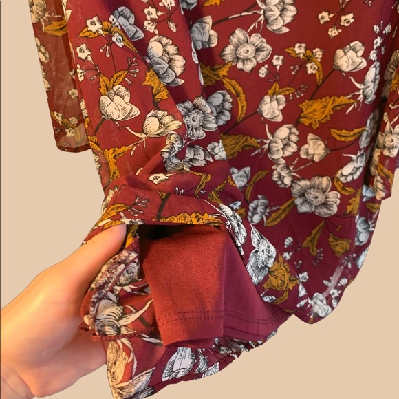 Xhilaration Floral Maroon and Orange Long-Sleeved Dress - Picture 4 of 6